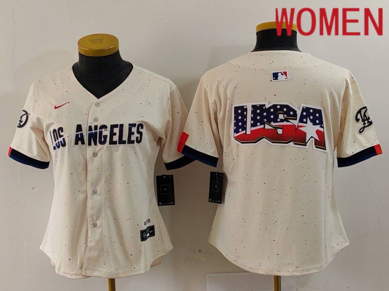Women Los Angeles Dodgers Blank Cream Fashion Nike Game MLB Jersey style 6293